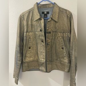 Marithe Francois Girbaud gold shimmer jean jacket